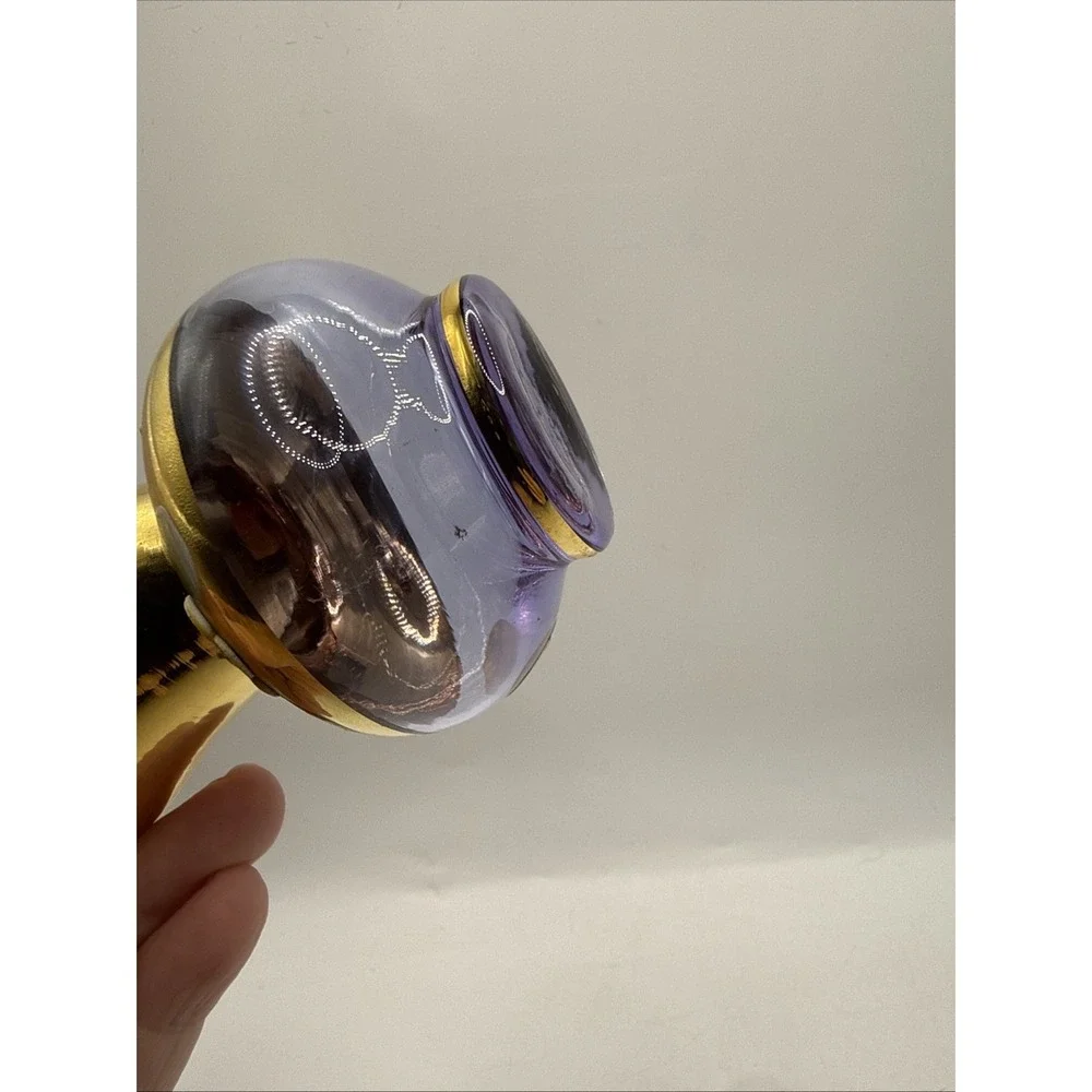 Murano Lavender Venezia Glass Hand Painted Enamel Gold Gilt  Vintage Vase  3